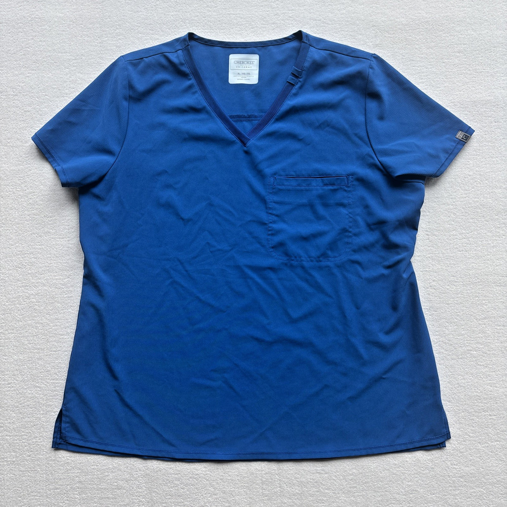 Cherokee Medical Uniform Women's XL Tuckable V-Neck Scrub Top Royal Blue CK748A